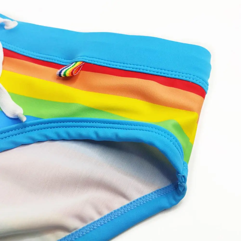Swimming Trunks Shorts Men With U-convex Cup Men Rainbow Striped Print Drawstring Surf Briefs Beachwear Triangle Swimming Trunks