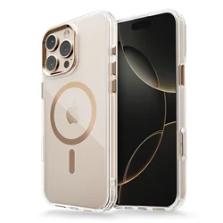 Luxury Magnetic Clear Case with Magsafe Compatibility - Shockproof & Transparent Cover for iPhone 16 Pro Max (Desert Gold)