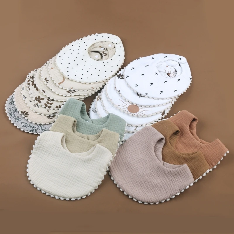 

Flower Edge Bib for Baby Eating Child Drooling Bib High Absorb Burp Cloth Infant Bandannas Cotton Teething Towel 2PCS