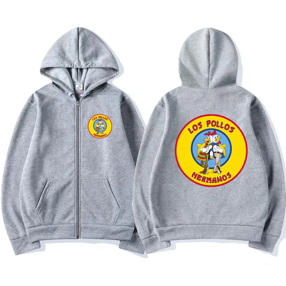 Vintage Breaking Bad Los Pollos Hermanos Chicken Brothers Graphic Zipper Hoodies Men Casual Sweatshirt Male Loose Zip Up Jacket