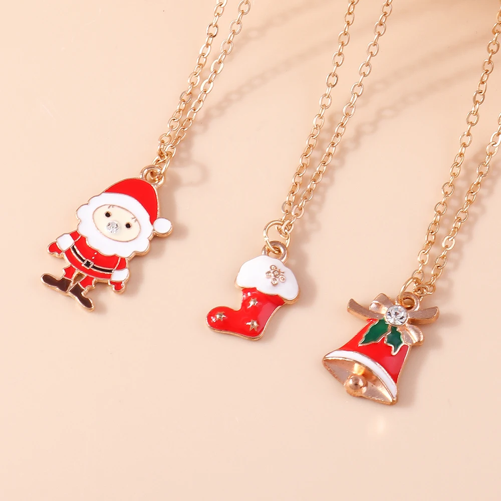 Leslie 4-teiliges Weihnachts-Halsketten-Set, Emaille, Weihnachtsmann, Glocke, Schneeflocke, Hirschbaum, Anhänger, Halskette für Frauen, Neujahrsgeschenk – Detail 22