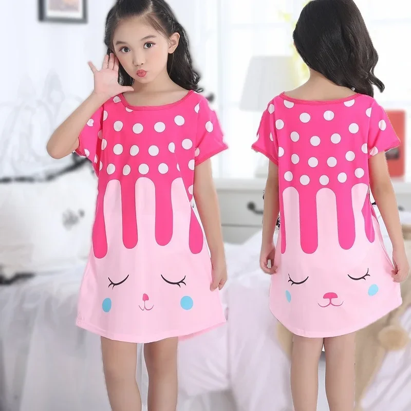 3-10Yrs Girls Dress Summer Kids Girls Cartoon Pajamas Teenager Night Dresses Baby Nightdress Children Clothes