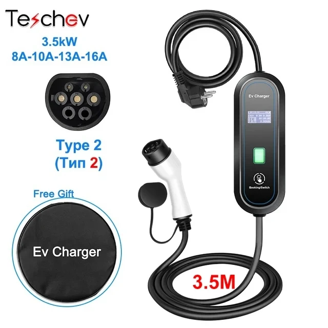 テスラ電気自動車充電ケーブル,220v,レベル2電気自動車充電器タイプ2