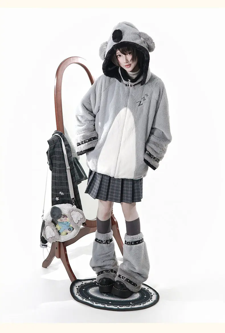 Women's Plush Hooded Embroidered Coat Set