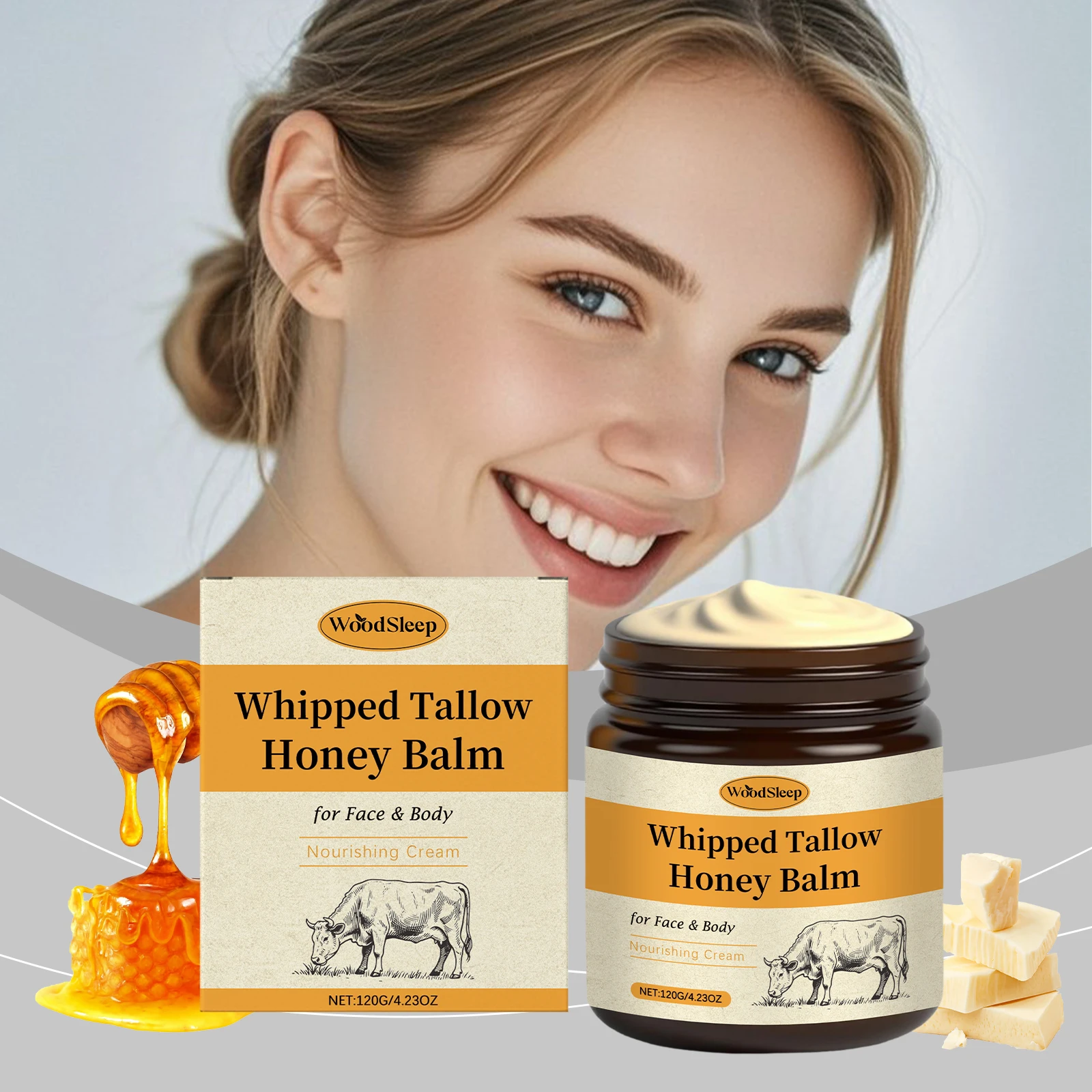 Honey & Beef Tallow Moisturizing Cream - Deep Nourishment, Moisture Locking & Daily Gentle Care for Dry Skin