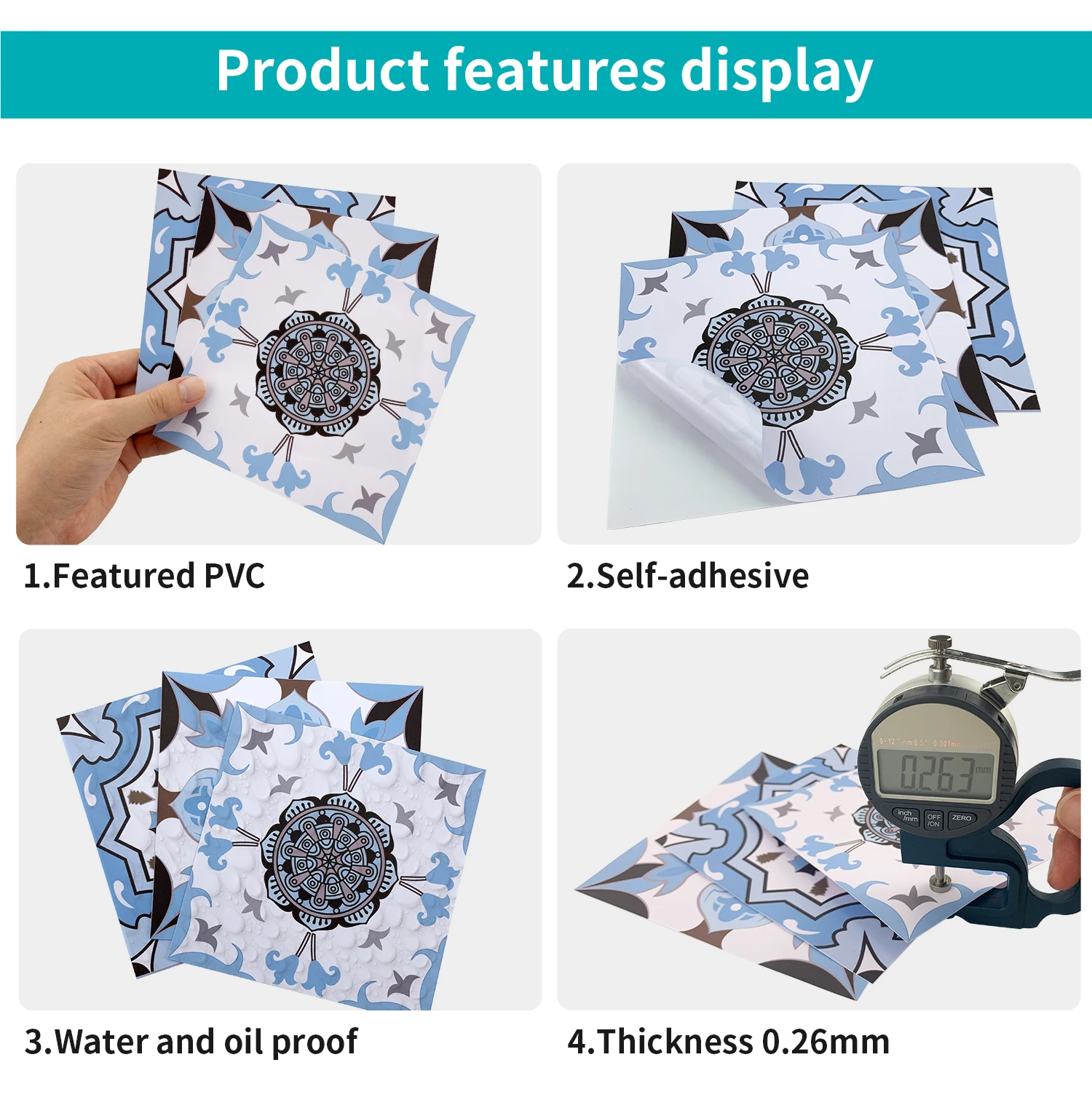 Wall Stickers 24 PCS Modern Style PVC Tile Stickers Waterproof Antifouling Self Adhesive Kitchen Bathroom Floor Art Wall Decor Decals
