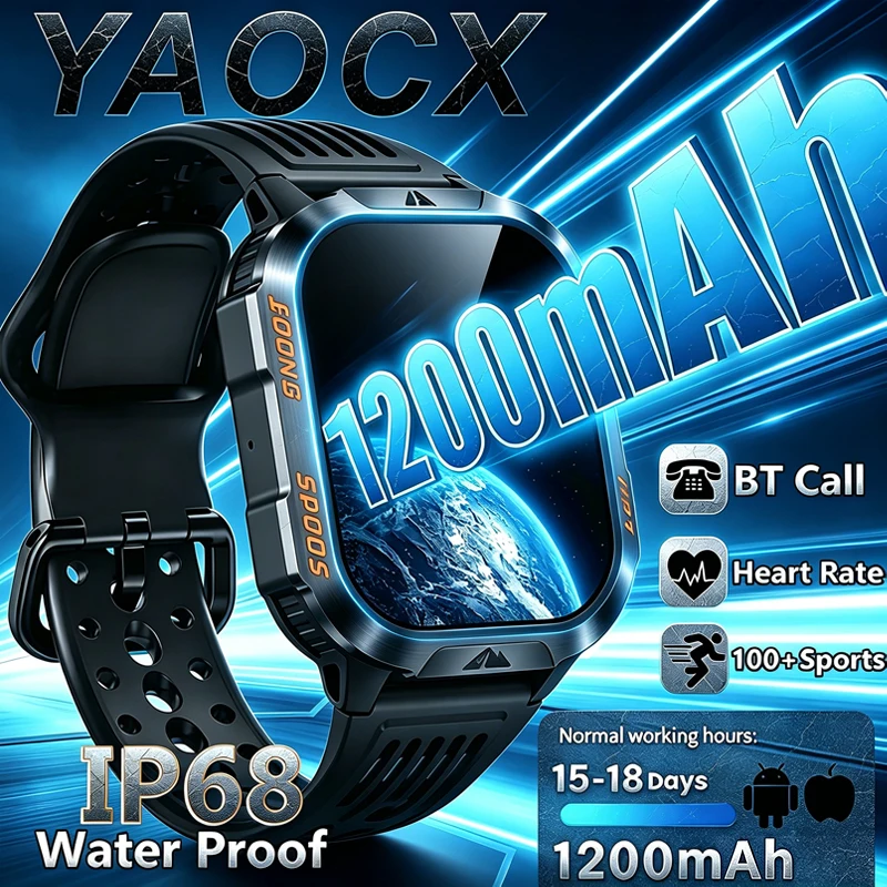 2026New 1200MAH Large Capacity Battery Sports Watch 2.01-inch HD Large Screen Flashlight Sports Modes BT Call Smart Watch Men 1