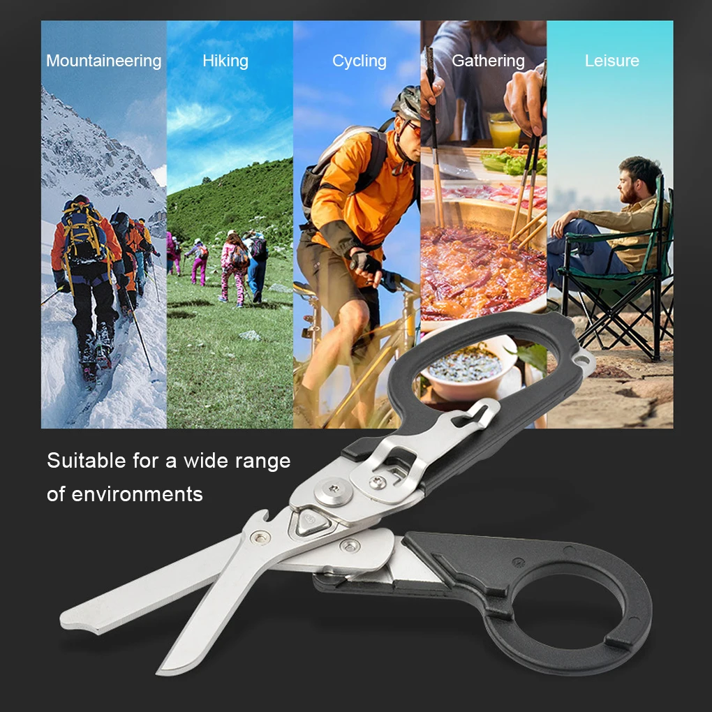 6 in 1 Multifunction Response Emergency Scissors Multi-Tool Folding Pliers Survival Tool Combination Gadget Safety Hammer Brown 6