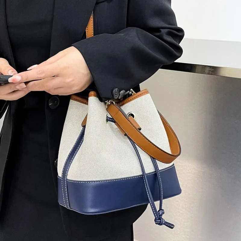 

Cute Tote Bag New Korean Style Women Drawstring Bag Ladies Bucket Crossbody Bag Fashion Wide Strap Leather Shoulder Handbag