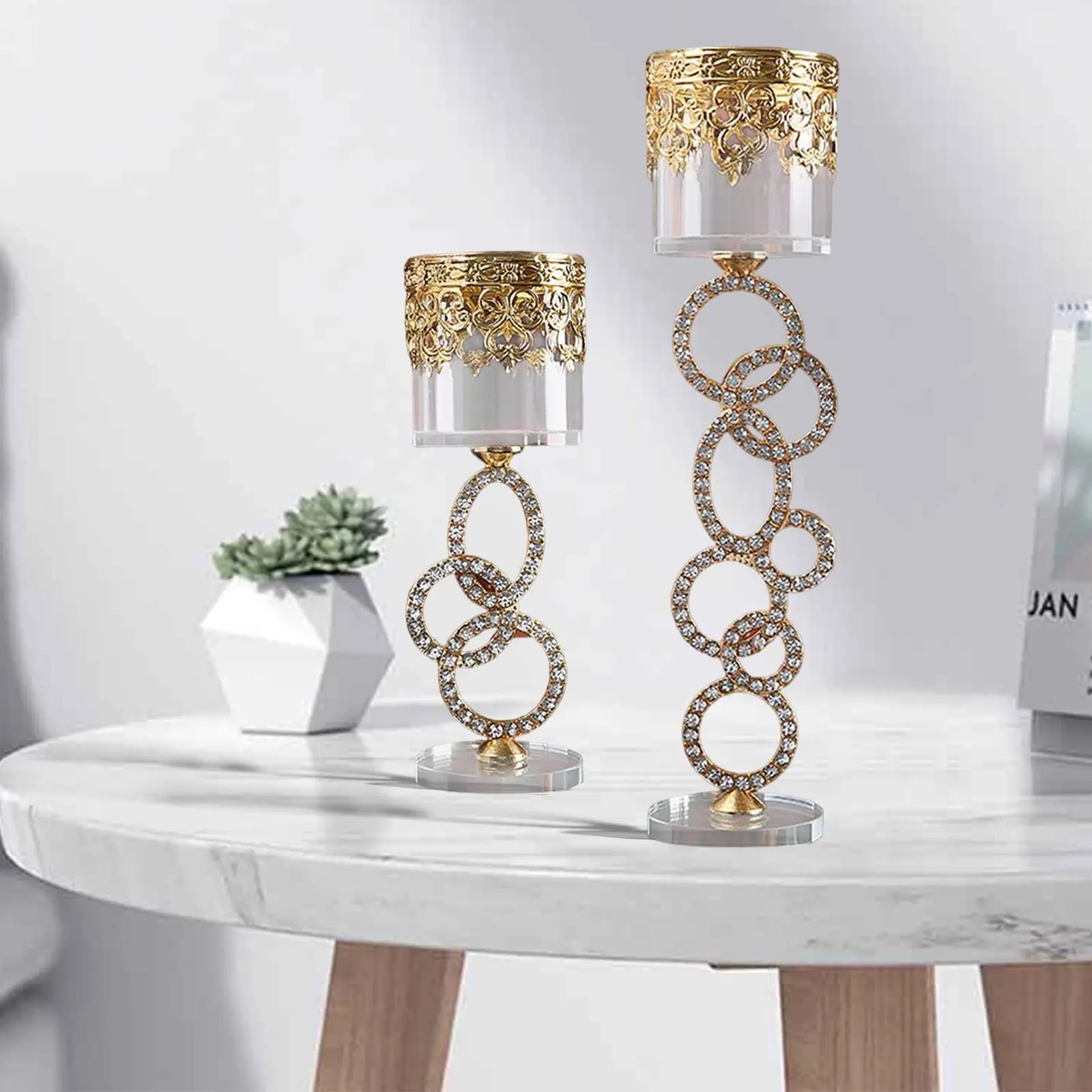 Cylinder Circle Glass Crystal Candlestick Candle Holders Tea Light Holder Candelabra for Home Christmas Table Centerpiece Decor