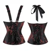 Corset with Straps for Women Floral Jacquard Corset Bustiers Black Gothic Tops Plus Size Lace Up Corsets Vintage Red XS-7XL