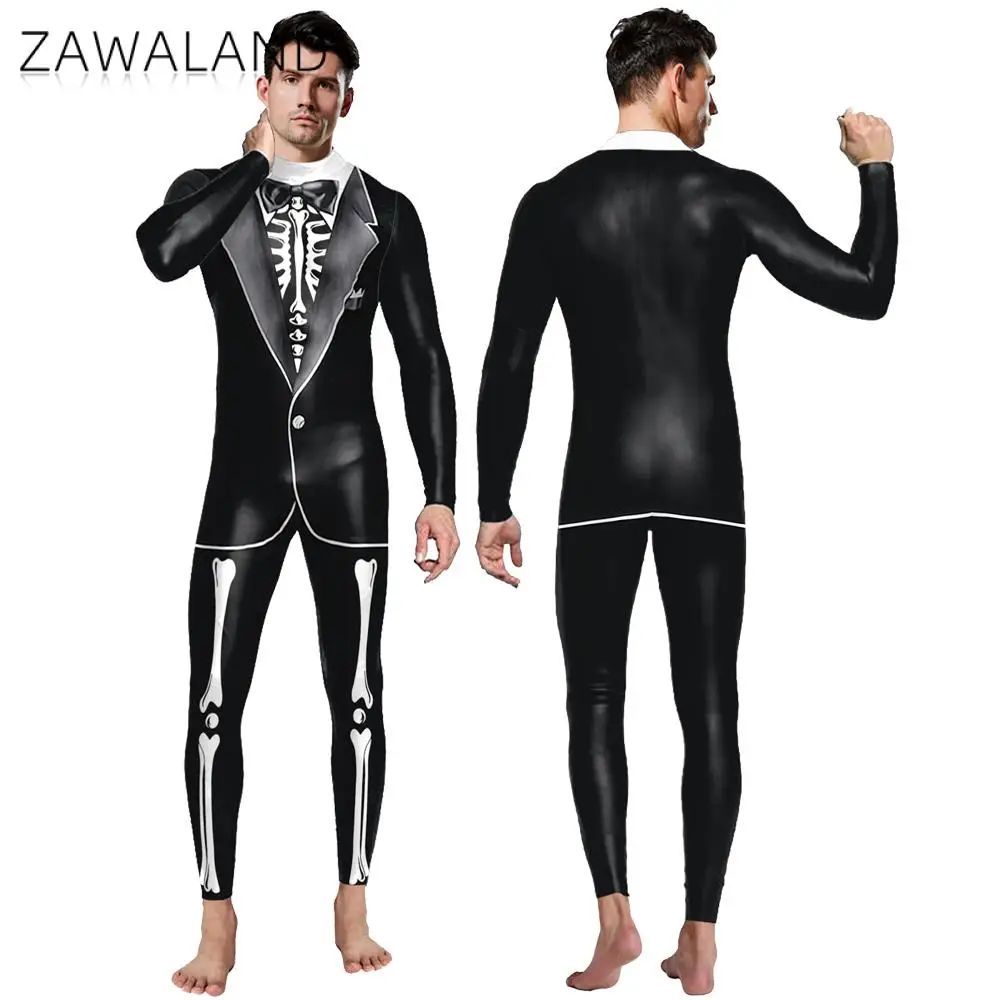 

Zawaland Adult Women Men Halloween Cosplay Costume 3D Skeleton Print Uniform Zentai Carnival Party Bodysuit Fancy Outfit