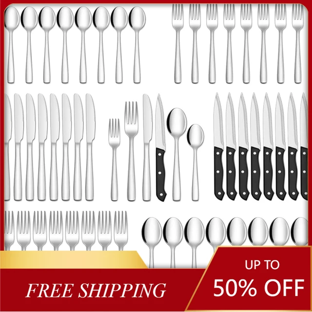 8Piece Silverware Set with Steak Knives for 8, For Home Kitchen Restaurant  Hotel, Kitchen Utensils Set, Mirror Polished - AliExpress