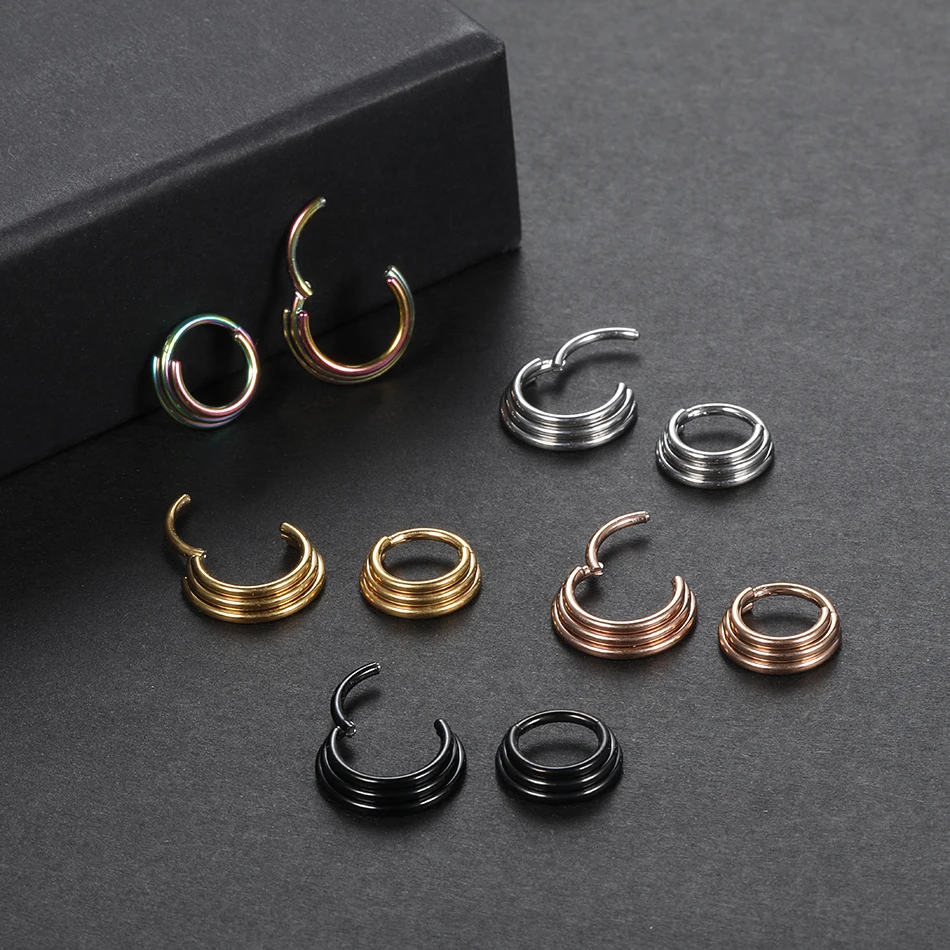 Set 8 Orecchini A Cerchio Acciaio Chirurgico 316L | Piercing Naso Labbro Clicker - Foto 5