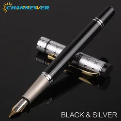 Elegant Black Fountain Pen with Classic Metal Design for Writing and Calligraphy (SIZE D  black silver)