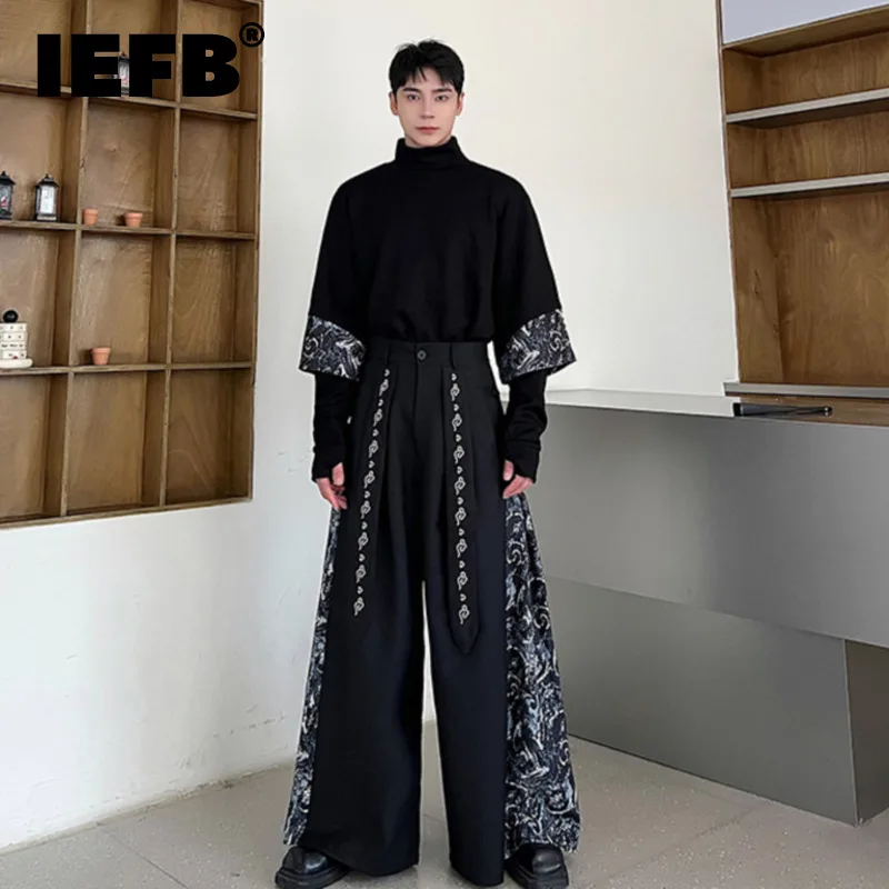 

IEFB New Chinese Style Men Half High Collar Pullover Sweatshirts Asymmetrical Niche Design Trend Spliced Long Sleeve Tops 9C2994