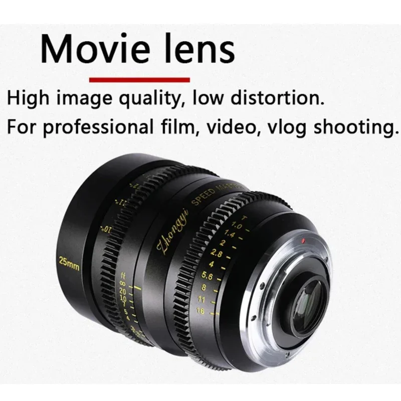 Zhongyi Optics 17mm 25mm 35mm 50mm T1.0 시네 렌즈 올림푸스 파나소닉 시리즈 M43 카메라용 수동 초점 시네마 렌즈