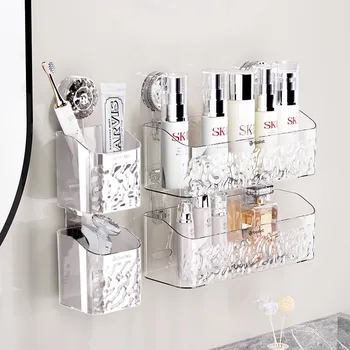 ชั้นวางของในห้องน้ำแบบติดกระจกสุญญากาศลายน้ำแข็ง ติดตั้งง่ายในไม่กี่วินาที หมุนได้ ถอดออกได้ 1