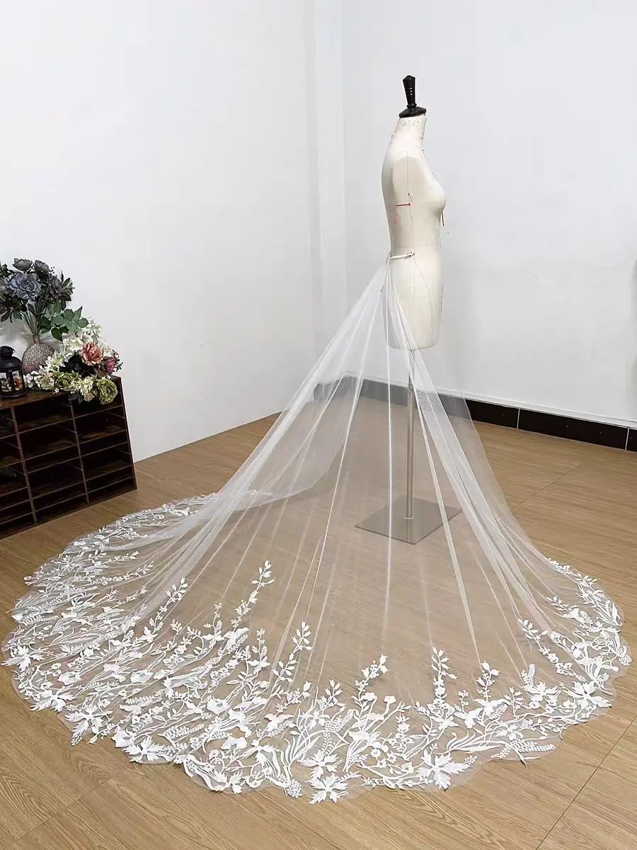 Luxury Lace Appliques One Layer Tulle Detachable Train Wedding Removable Skirt for Dresses Overskirt