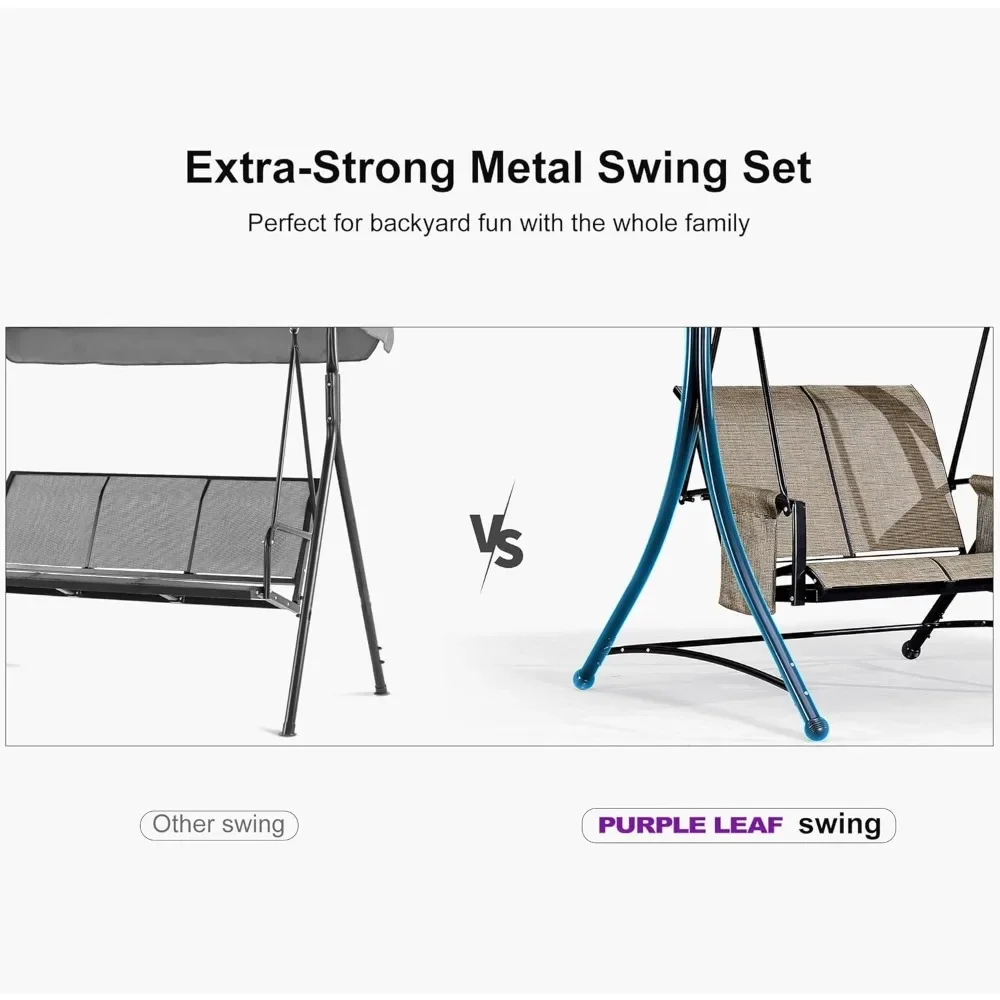 2-Seat Deluxe Outdoor Patio Porch Swing with Weather Resistant Steel Frame, Adjustable Tilt Canopy 4