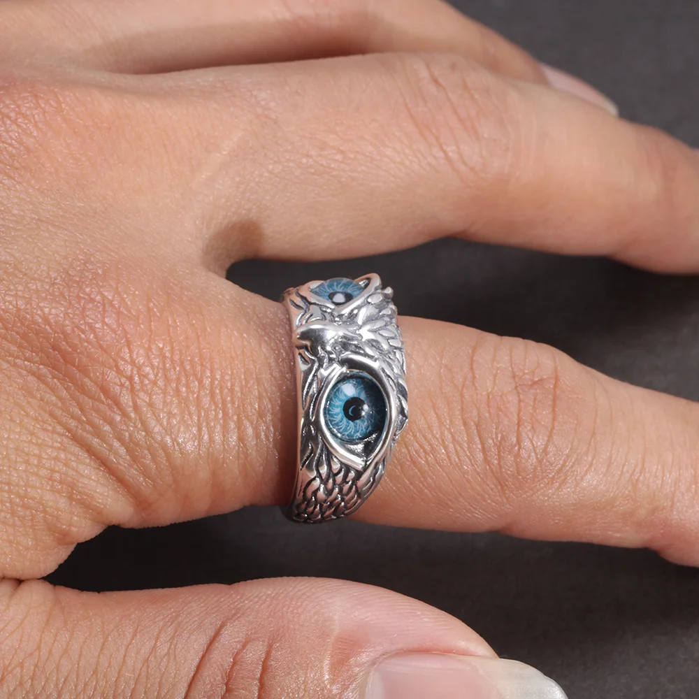 Einstellbare Öffnung Silver Demon Eye Owl Ring 