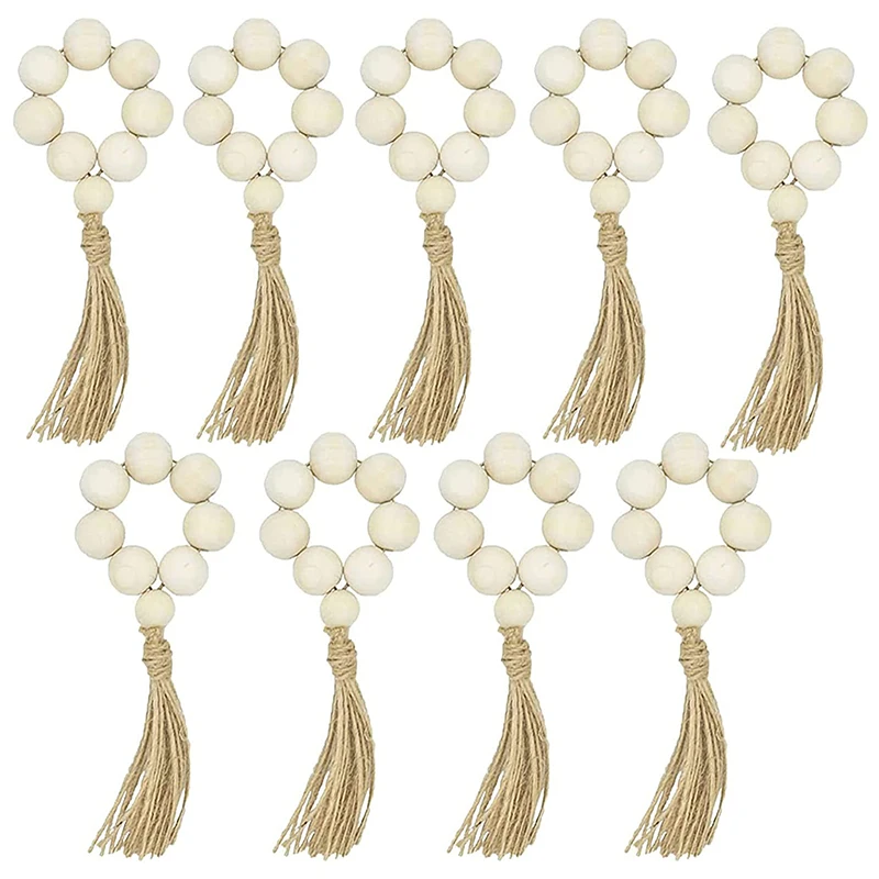 

Wood Bead Napkin Rings With Tassels Farmhouse Beaded Wooden Napkin Rings Wall Hanging Decor Holiday Rustic Napkin Rings