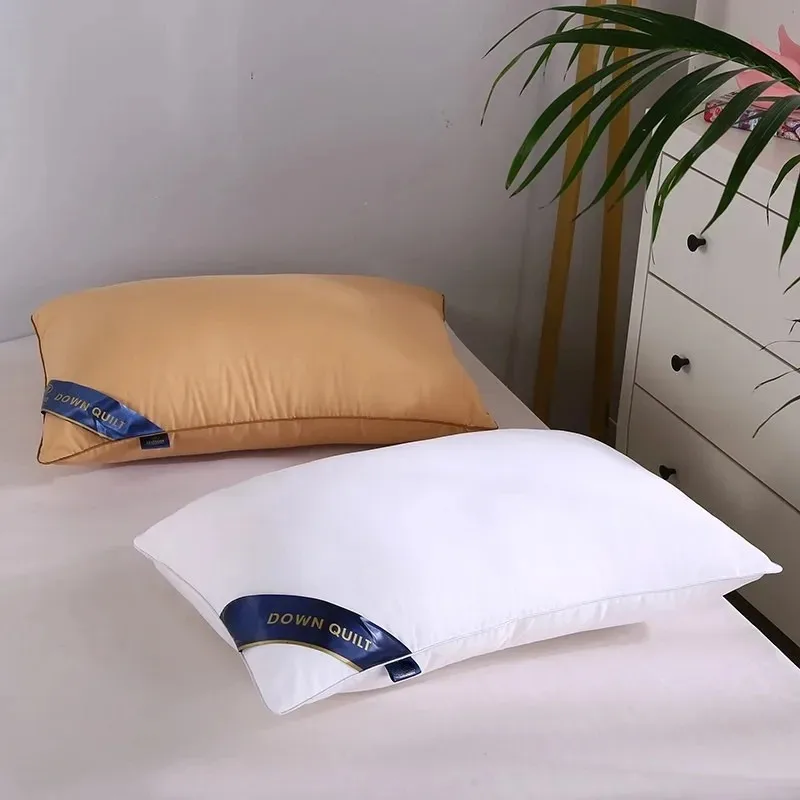 

100%Cotton Solid Color High-end Embroidered Pillow Five-star Hotel Neck Protection Pillow Single Fun Pillow