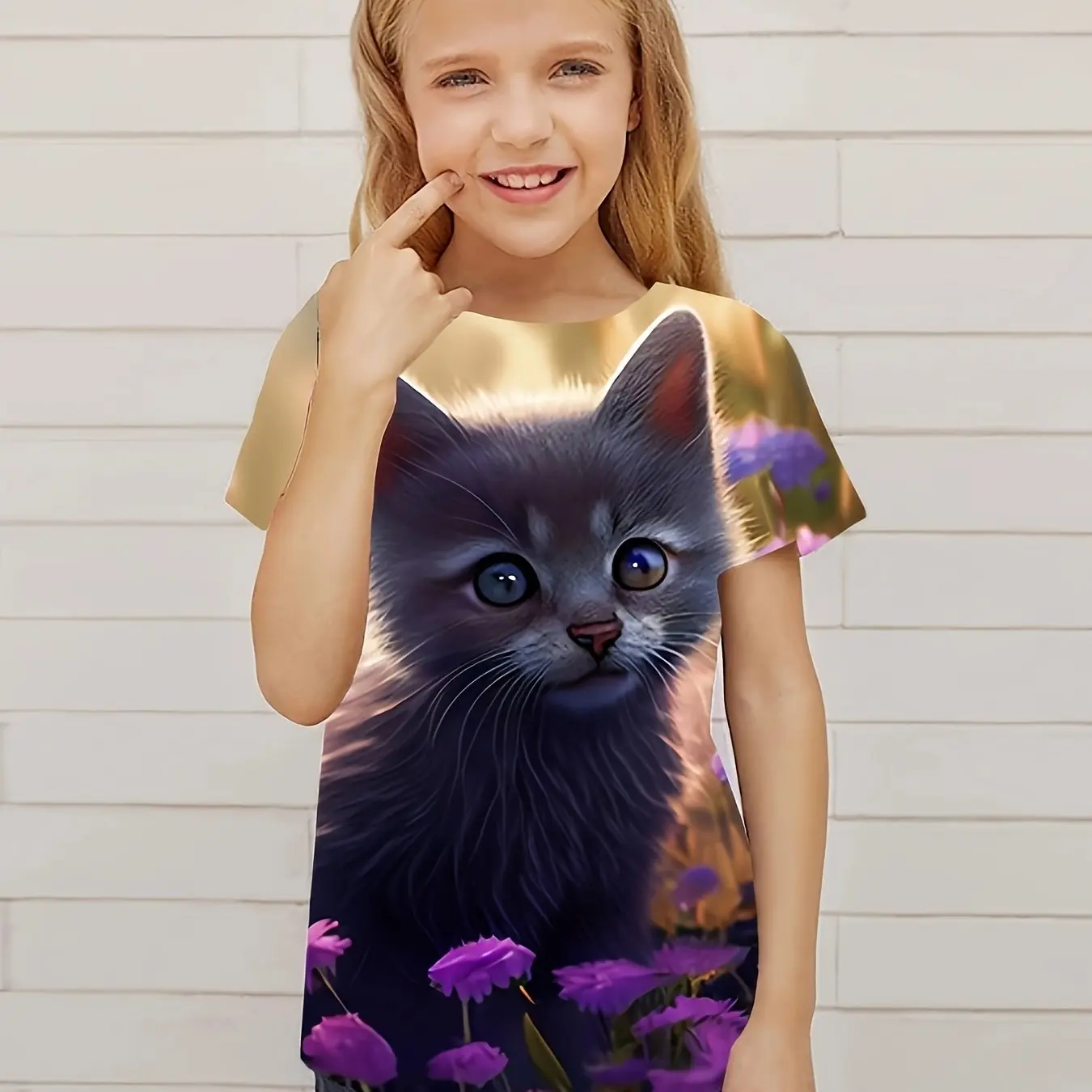 T-Shirt for Girls Cute Kitten Girls Clothes Kids T-Shirt Summer Short Sleeve Children Outdoor Sports Tops T-Shirt for Girls 6