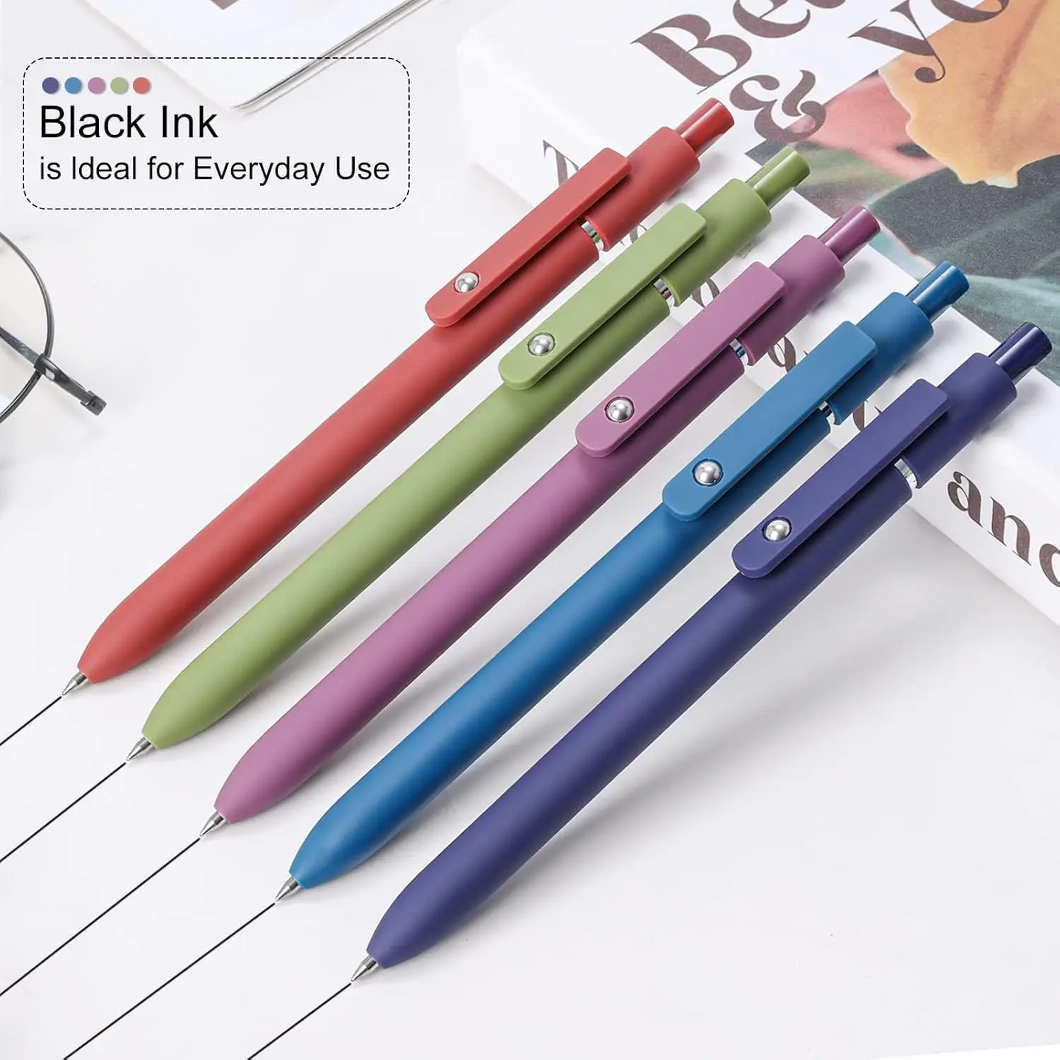 Gel Pens, 5 Pcs 0.5mm Quick Dry Black Ink Pens Fine Point Retractable Smooth Writing Pens for School Office Home Supplies 2