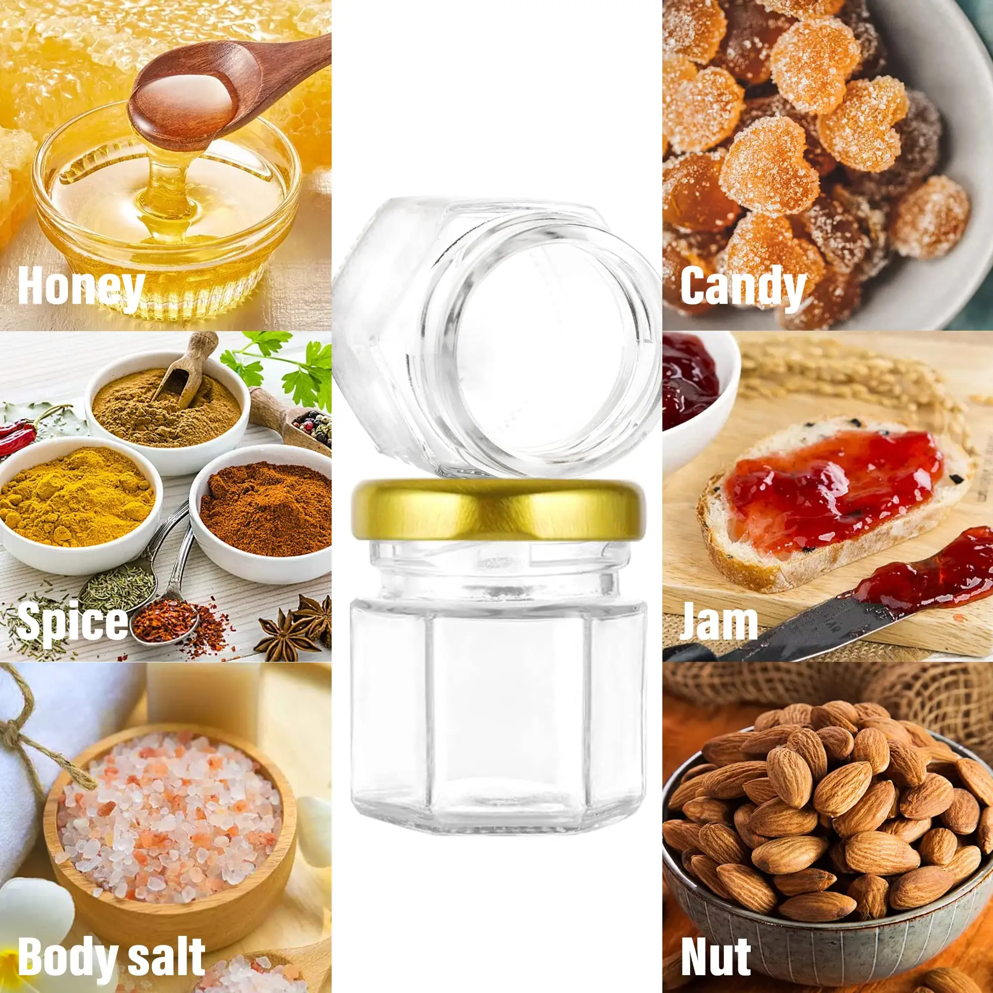 EkkoVla 30 Pack 1.5 Oz Hexagon Glass Mini Honey Jars With Wooden Dipper, Small Honey Jars, Golden Lids, 30 Bee Pendants, Jute - 16m, 35 Bee Stickers, 30 Tags For Wedding - View #8