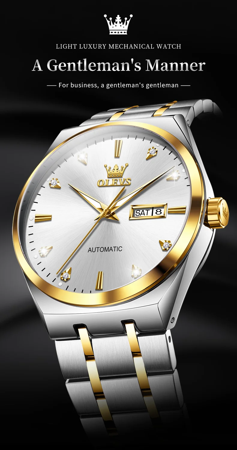 Reloj mecánico automático OLEVS 9811 para hombre, de negocios, clásico, de moda, con diamantes, doble calendario, resistente al agua, de marca de lujo._voghion.com