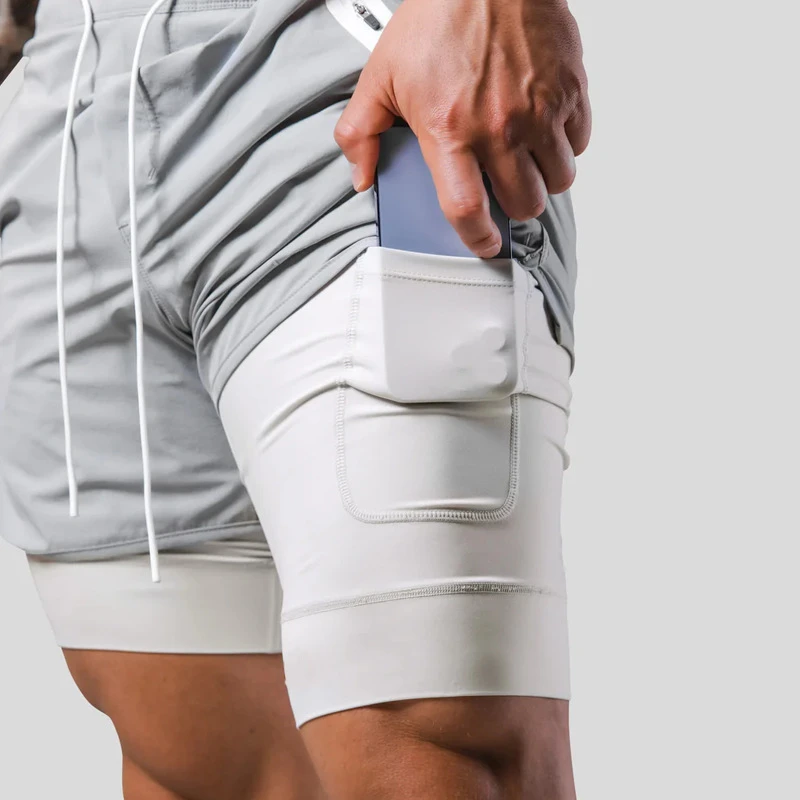 Running Shorts Men Contrast Color 2 In 1 Double-deck Quick Dry GYM Sport Shorts Fitness Jogging Workout Shorts Men Short Pants