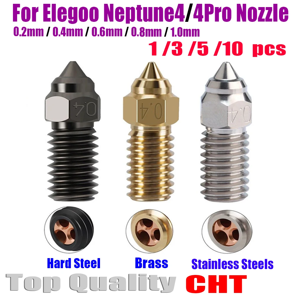 

CHT Nozzle For ELEGOO Neptune 4 Nozzle for Elegoo Neptune 4 pro Nozzles cht 3D Printer Part 0.2 0.4 0.6 0.8 1.0mm 10pcs