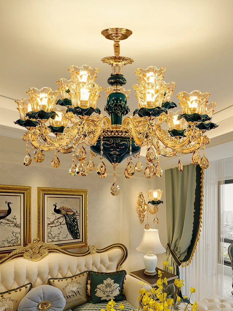 

2023 New Ceramic Crystal Chandelier European Luxury Furniture Living Dining Room Bedroom Decor Suspension pendent Lamps Indoor