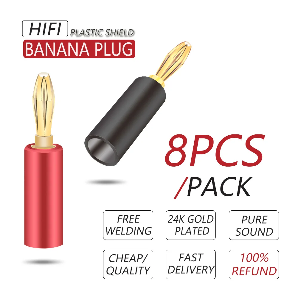 8pcs Plastic Banana Connector Red and Black 4mm Solderless Side Stackable Banana Plug