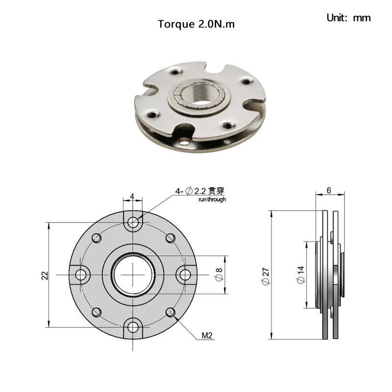 1-Piece Adjustable Torque Hinge - Rotating Shaft, 360-Degree Stop-Anywhere, 1.0 N.m Torque (Brass/Silver)