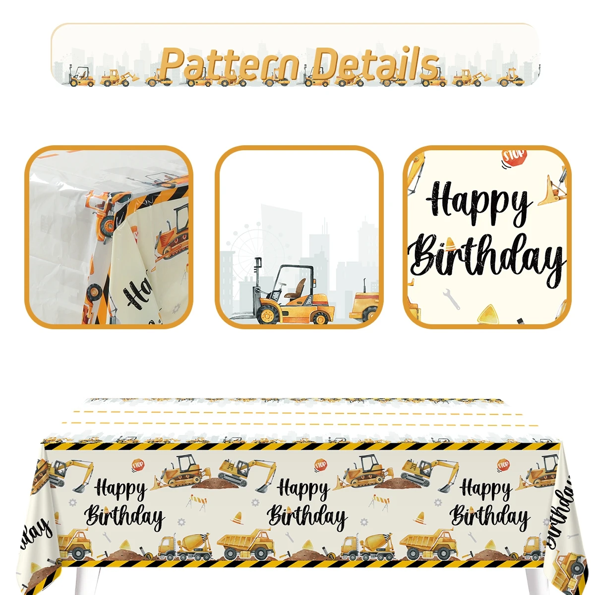 Construction Theme Tablecloth Birthday Decoration Baby Shower for Boys Excavator Truck Tractor Construction Birthday Party Decor 6