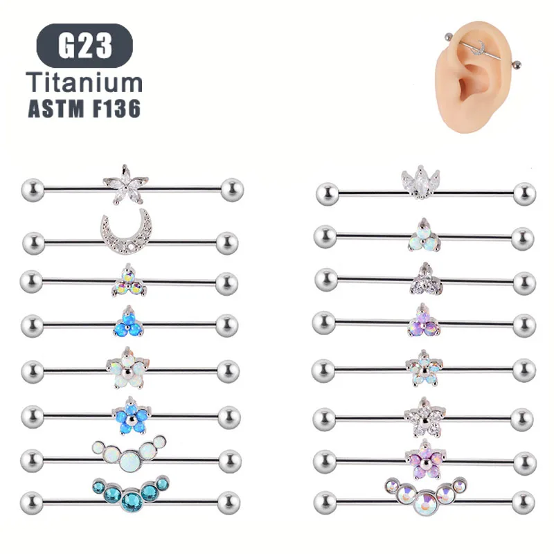 

G23 Titanium Exquisite cz Star Moon Geometric Ear Stud F136 Double Pierced Ears Ear Bridge personalized Body Piercing Jewelry