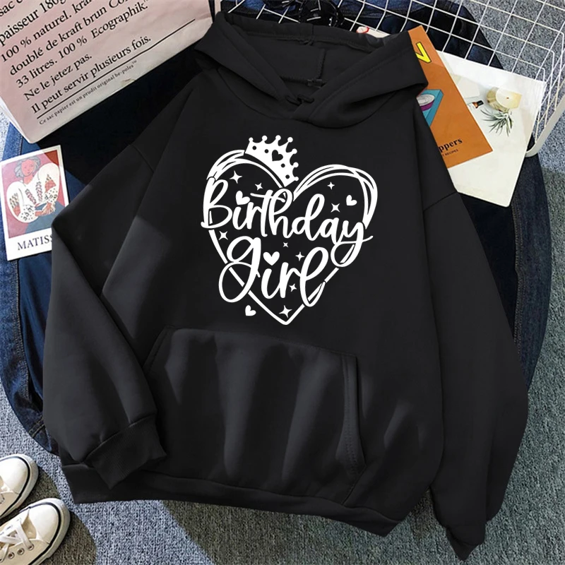 

Women Gift Hoodie Birthday Star Crown Girl Graphic Aesthetic Women Long Sleeve Winter Oversize Love Heart Birthday Hoodies top