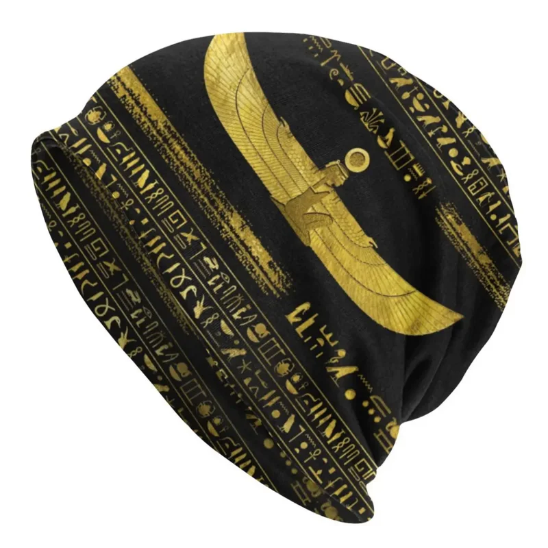 

Golden Egyptian God Ornament On Black Bonnet Winter Knitted Hat Skullies Beanies Caps Adult Ancient Egypt Beanie Hats Ski Cap