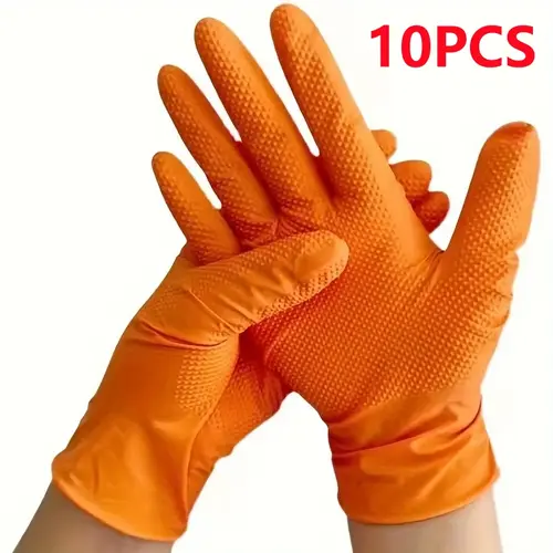 Heavy Duty Orange Nitrile Gloves 8Mil Industrial Disposable Gloves with Diamond Textured Grip for Mechanic Safety & Work Gloves - Image 7