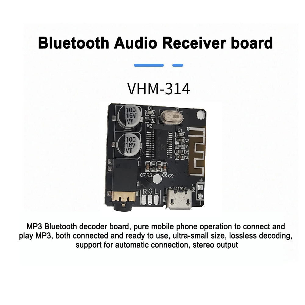 

DIY Bluetooth-compatible 5.0 Audio Receiver board BT VHM-314 MP3 Lossless Decoder Board Micro USB Stereo Music Module With Case