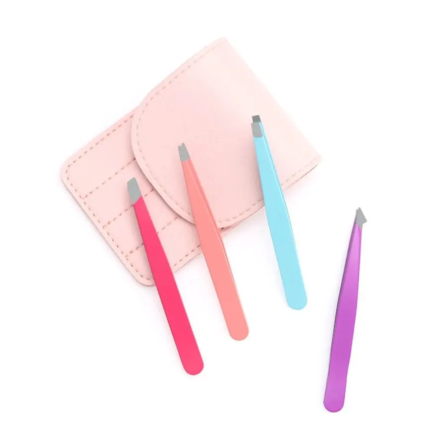 Eyelash tweezers eyebrow tweezers Christmas Gift Beauty Tweezers 4-piece Set Of Colorful Stainless Steel Professional Eyebrow Clip False Eyelash Makeup Tools