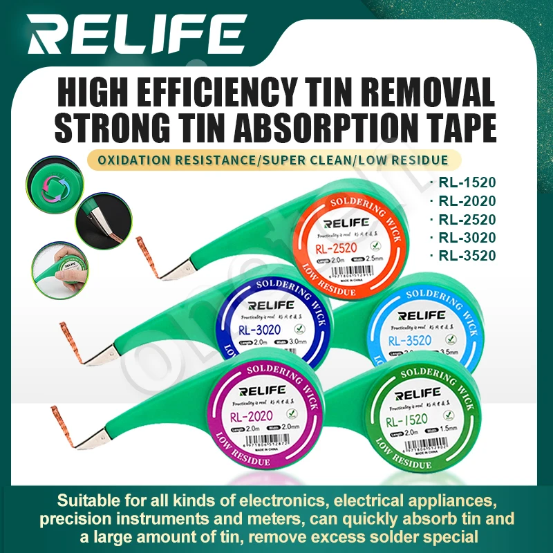 RELIFE 솔더 심지 노클린 구리 납땜 제거 브레이드, 저 잔류물 주석 수리 도구, RL-1520 RL-2020 RL-2520 RL-3020 RL-3520