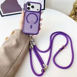 Magnetic Detachable Crossbody Lanyard with Translucent Strap Cover - iPhone 15 (Purple)