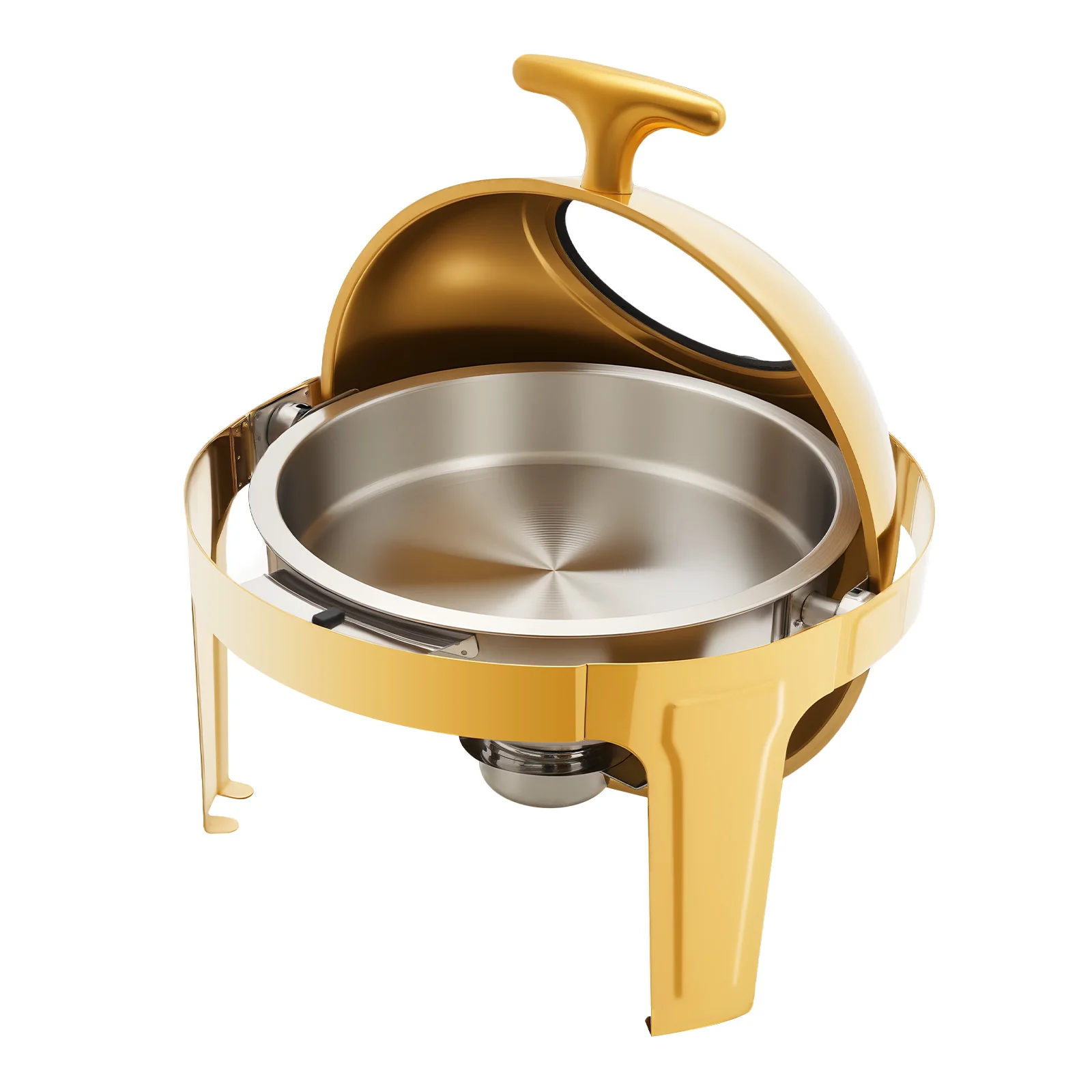 NEUES 6QT Rundes Chafing Dish Buffet-Set aus Edelstahl, Speisenwärmer mit dickem Rahmen für Catering-Events, Partys, Abendessen, Gold – Detail 5
