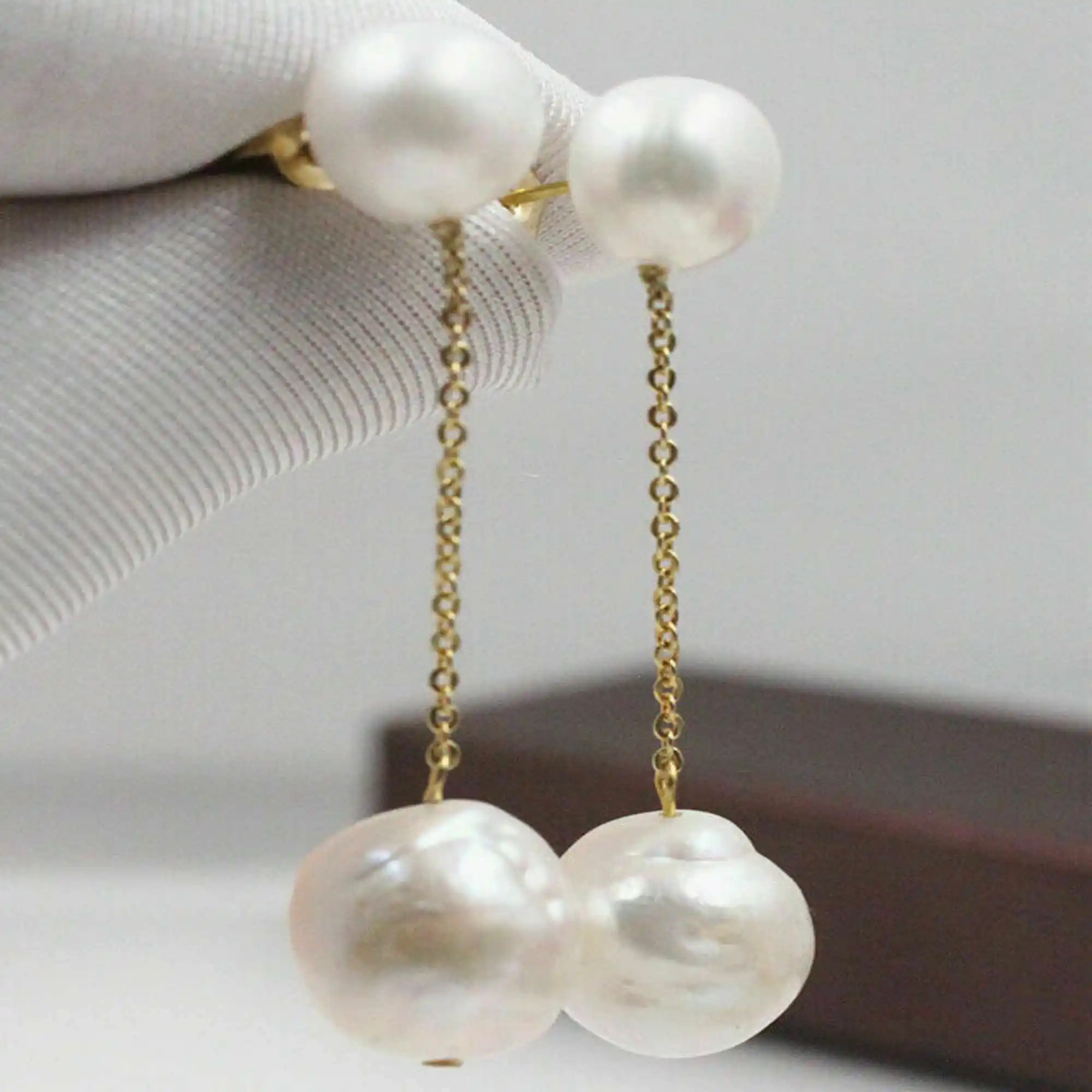 Natural 11-13 mm freshwater White Pearl Gold Plated Stud Earrings Women Ear stud VALENTINE'S DAY Lucky Cultured Party