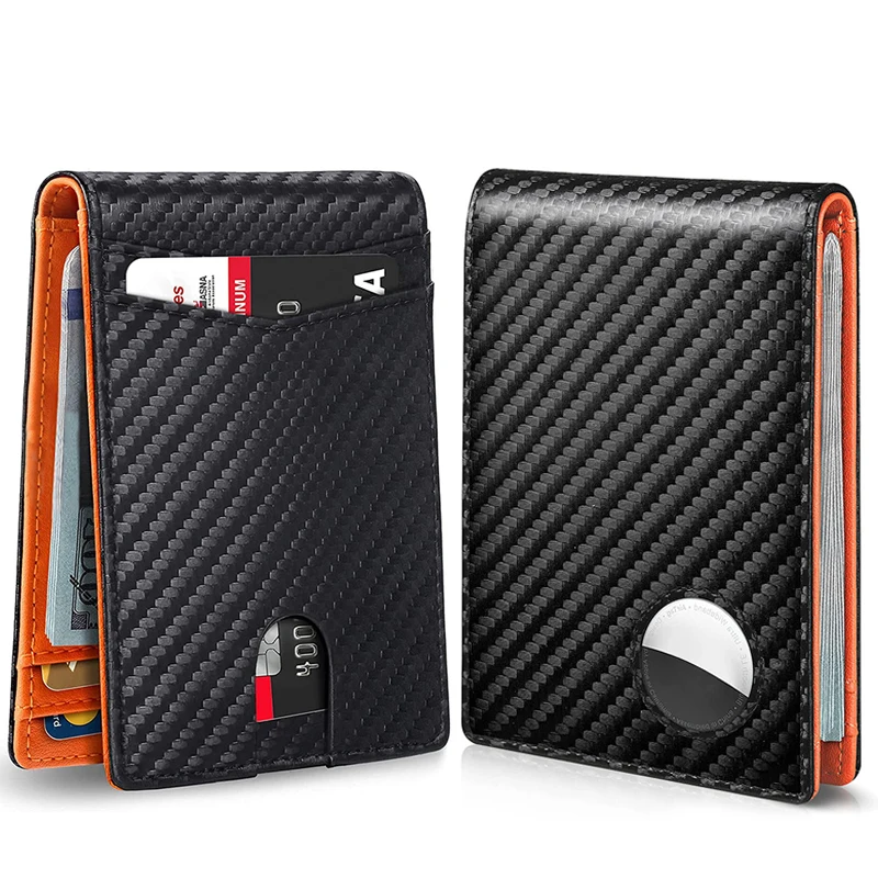 Carbon Fiber Leather Wallet Men Airtag Wallets Purse Credit Card Holder for Air Tag