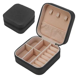 Compact Jewelry Travel Organizer - Portable Display Storage Box for Rings, Earrings, and Necklaces (Black)