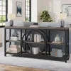 70.9 inch Sofa Console Table, Extra Long Narrow Entryway Tables with 3 Tier Wood Storage Shelves Metal Frame Black  Gray 1